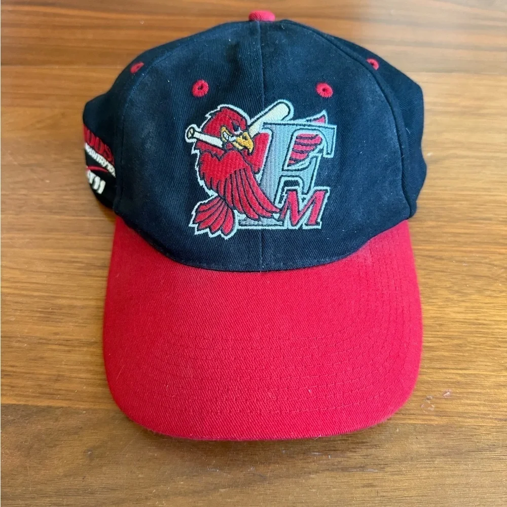 Fargo Moorhead Red Hawks Red and Black Baseball Cap with Bird Logo
